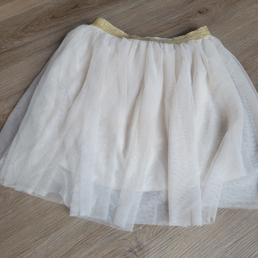 Holiday Time Girls Tulle Skirt XL 14-16 Ivory Gold Glitter Tutu Party Dressy